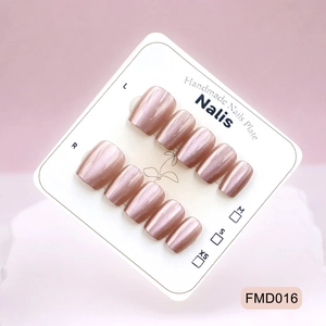 Handmade Press On Nails Pink Nude Cat Eye Short Square Reusable Glossy Full Cover Artificial Fake Nails For Women