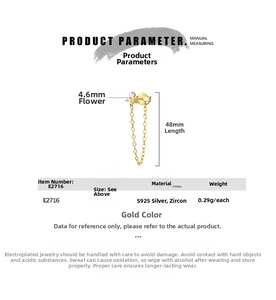 Close-up detail of S925 sterling silver flower stud earring with long chain tassel