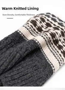 Close-up of high-density jacquard knit fabric and warm fleece lining on a winter beanie