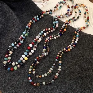 Bohemian colorful crystal beaded necklace with vintage multi-color resin beads for women