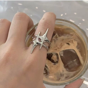 Star Open Ring Liquid Metal Punk Adjustable Alloy Silver Color Geometric Aesthetic Jewelry For Women Trendy Chic