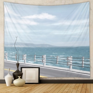 Coastal road oil painting tapestry large bohemian wall hanging for home decor