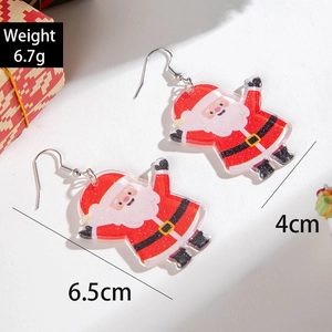 Detailed view of Santa Claus glitter acrylic earrings with 4cm by 6.5cm dimensions