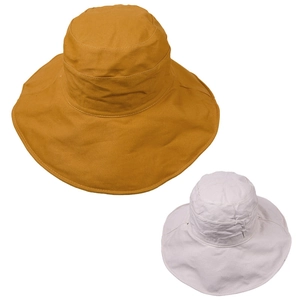 Dual-sided wide brim sun hats in yellow and off-white cotton canvas for women