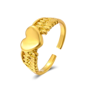 Anello aperto dorato a forma di cuore con design a ali testurizzate e finitura lucida