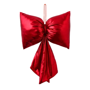 Metallic red Christmas bow ornament for tree decoration with hanging string