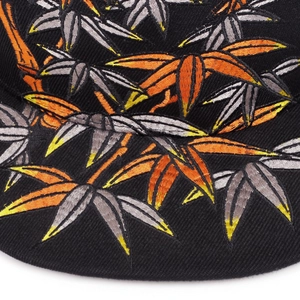 Flat brim hip-hop hat with detailed bamboo leaf embroidery and vibrant stitching