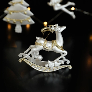 Décoration de Noël renne à bascule blanc et doré avec paillettes pour sapin festif