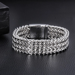 Rugged silver titanium steel double-layer dragon bone wheat chain bracelet for men