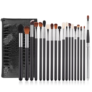 Professional 20-piece eye makeup brush set with black faux crocodile texture zipper bag