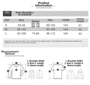 Size chart for women long sleeve bodycon dress showing measurements from S to L