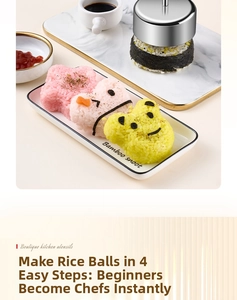 Food-grade stainless steel molds creating star, heart, and bear shaped rice balls