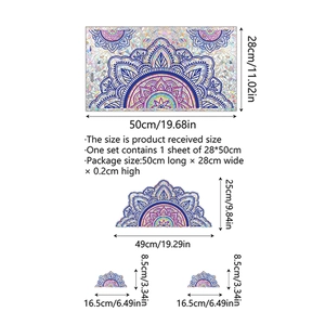 Size chart for mandala glass window stickers showing a 28x50cm sheet and dimensions