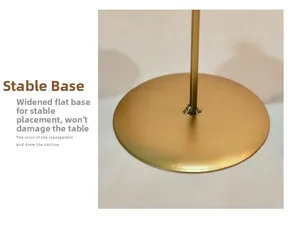 Detail of thin golden metal candle holder base with stable non-slip circular design