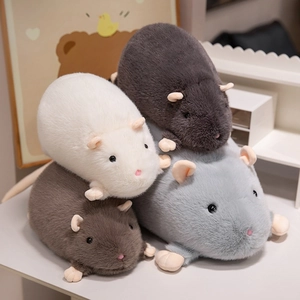 Plush hamster pillows in white, grey, brown and blue soft fur for children