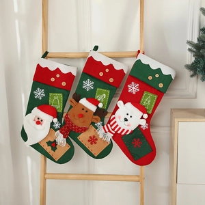 Christmas Stocking Large Hanging Gift Bag With Santa Reindeer Polar Bear Knitted Fabric Wood Button Holiday Decor