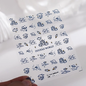 Stickers ongles 3D gaufrés TS-1650 avec motifs griffonnages de lune et fusée