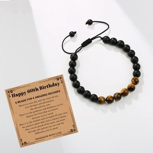 Bracelet en œil de tigre fait main avec cordon ajustable et carte de 60ème anniversaire