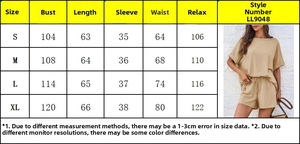 Detaillierte Größentabelle für das sommerliche Oversize-T-Shirt und die Shorts-Kombination