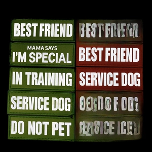 Tactical service dog patches set with reflective embroidery in military green and burgundy