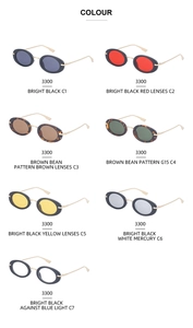Catalogo dettagliato di occhiali da sole ovali retro steampunk in sette colori di lenti