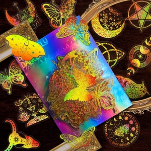 Holographic Butterfly Magic Stickers Waterproof PET Transparent Decals For Scrapbooking Journaling DIY Decor Retro Mystical