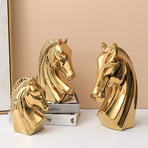 Sculture moderne minimaliste a testa di cavallo in oro in tre dimensioni per decoro