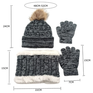 Winter 3-piece set for kids including knitted hat scarf and gloves with dimensions