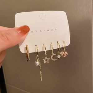 Gold Plated Earrings Zircon Imitation Artificial Pearl Star Moon Heart Shapes Fashion Jewelry Steel Earring Post For Women