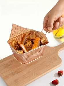 Panier à friture en acier inoxydable or rose avec poignée ergonomique pour frites