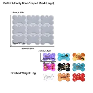 Dimensions du moule en silicone pour 9 pendentifs en os avec exemples en résine