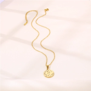 18K Gold Plated Necklace with Round Starburst Pendant and Zirconia Stones