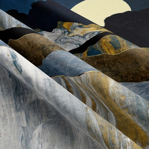 Detail showing the heavy drape and texture of an abstract mountain art wall tapestry
