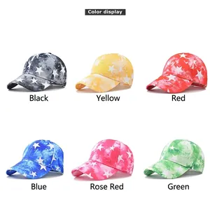 Cotton baseball cap with star print and colorful tie-dye design in six colors