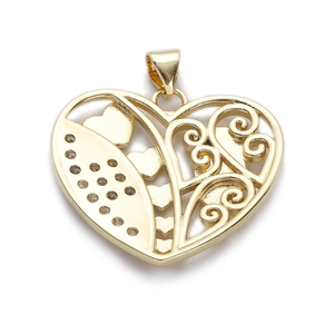 Gold plated heart pendant with intricate filigree and sparkling cubic zirconia stones