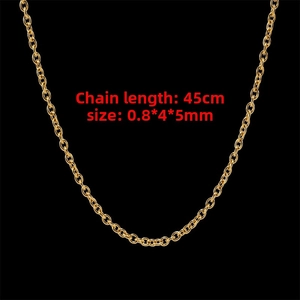 Detail view of gold rolo chain necklace with 45cm length and 0.8x4x5mm link size
