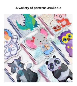 Close-up of glitter laser notebooks featuring various cute 3D cartoon animal shapes