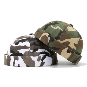 Camouflage Docker Hat Brimless Miki Hat Adjustable Polyester Streetwear Casual Beanie Skull Cap For Men Women