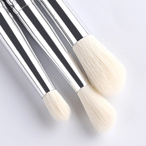 3-piece professional synthetic wool eye makeup brush set with polished silver handles