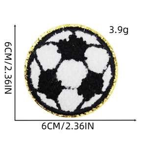 6cm chenille soccer ball patch with gold glitter edge and embroidery for clothing