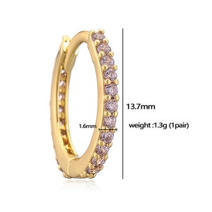 Fashion gold hoop earrings with pink pave setting stones and minimalist round design