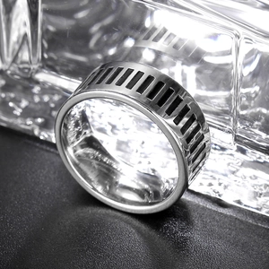 Industrial 8mm silver stainless steel piano key ring with vintage textured grooves
