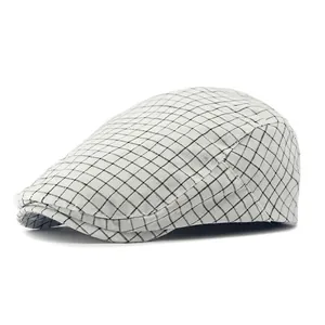 British style black and white plaid cotton flat cap for men with a classic vintage look