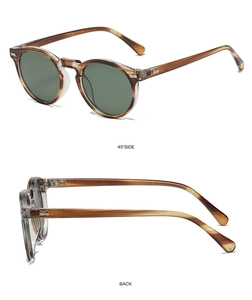 Detailsicht der runden Vintage-Sonnenbrille in Schildpatt mit grünen Gläsern