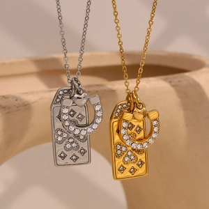18K gold and silver plated necklaces with horseshoe and clover square pendants