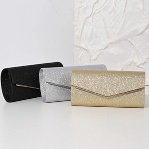 Sparkly sequin evening clutch bags in black, silver and gold with V-shaped envelope flap