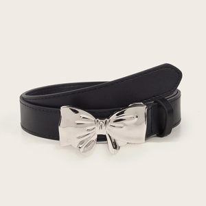Women PU Leather Belt With Alloy Mirror Bow Knot Buckle Retro Versatile Fashion Waistband For Jeans And Dresses Accessory