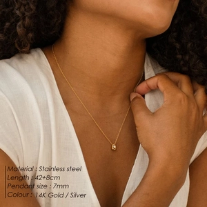 Minimalist geometric circle zircon pendant necklace in 14K gold plated stainless steel