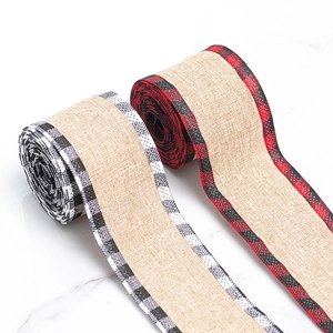 Christmas burlap ribbon rolls with plaid wire edges for festive gift wrapping and DIY decor