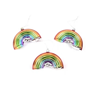 Three-piece set of colorful rainbow Christmas ornaments with a metallic electroplated finish